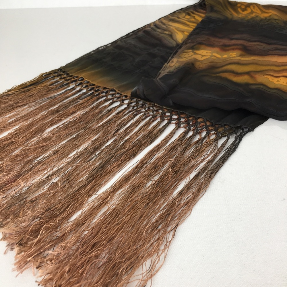 Silky Fringe Scarf in Black and Brown